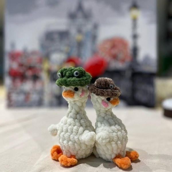 Гуси, утки. Гусь в шапке лягушки